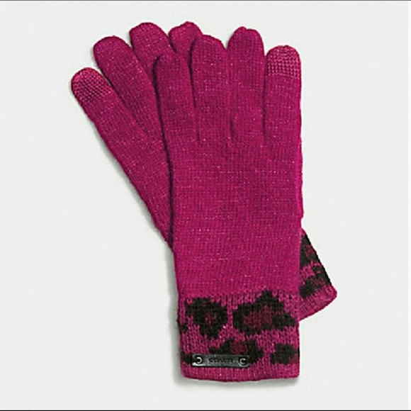 Coach Accessories - NWT Coach Cranberry and Angora Ocelot Gloves